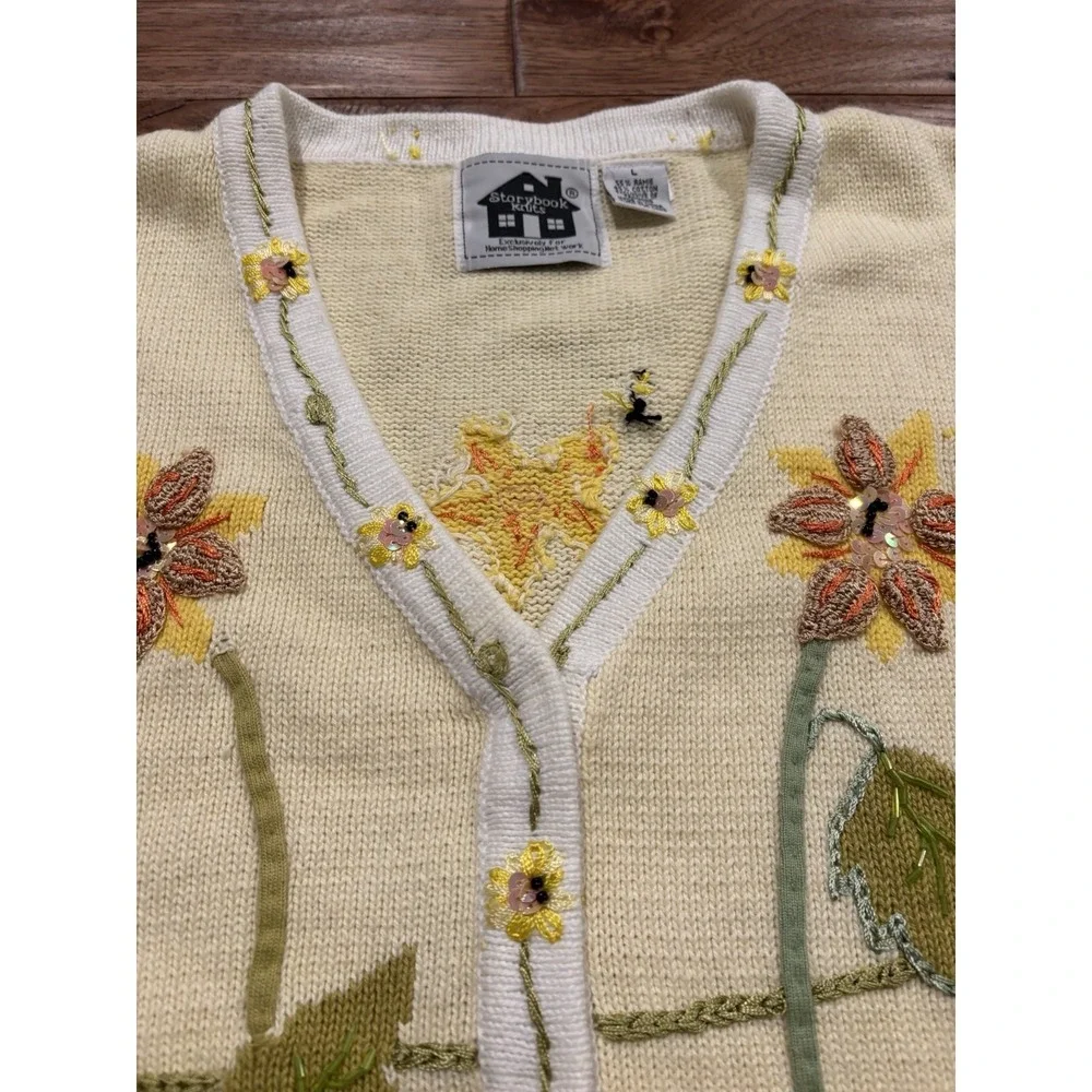 Storybook Knits Buzzin For Sun Button Spring Cardigan Sweater Women's Large - Picture 3 of 9